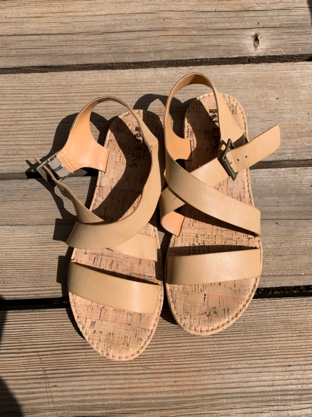 Kork-Ease Women's Beige Leather Cork-Strap Sandals